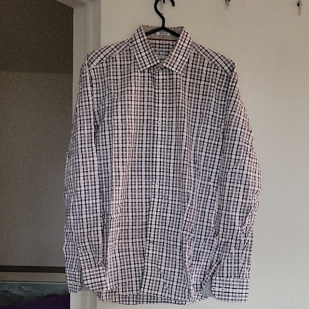 Bugatchi Black and White Plaid Button Down Shirt